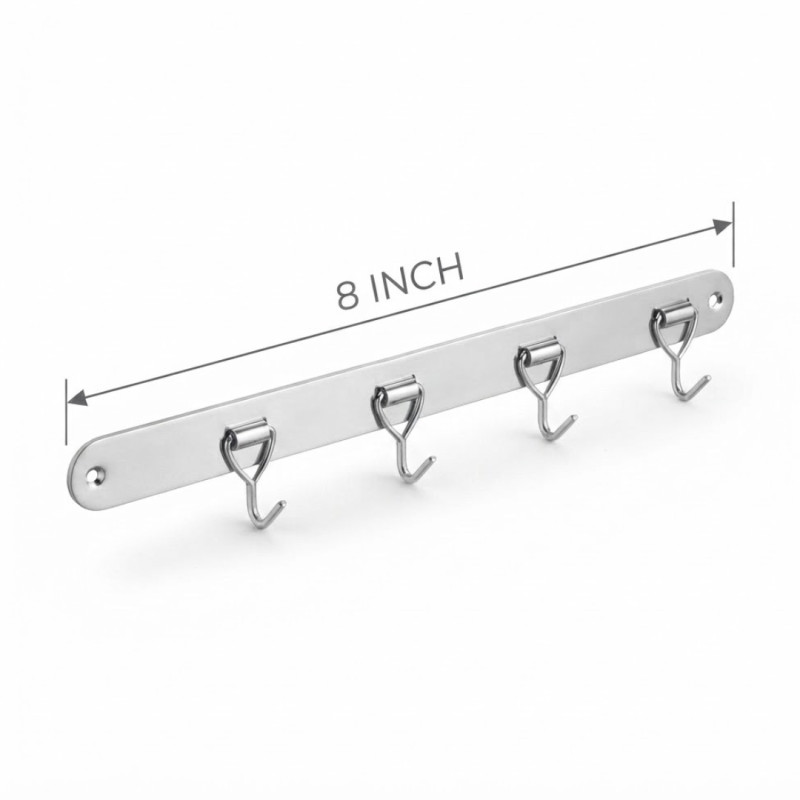 Stainless Steel Wall Rail Bar with Hooks for Kitchen Bathroom and Home Storage