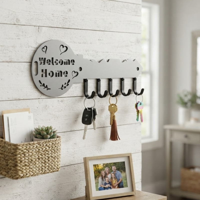 Wall Mounted Metal Key Holder with 5 Hooks for Home Entrance and Wall Décor
