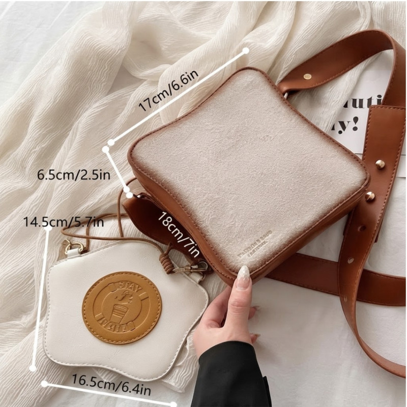 Toast and Egg Design Crossbody Bag Set for Women PU Leather Shoulder Handbags