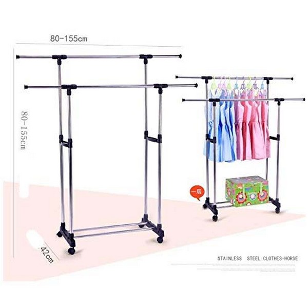 Double Pole Cloth Rail with Wheels