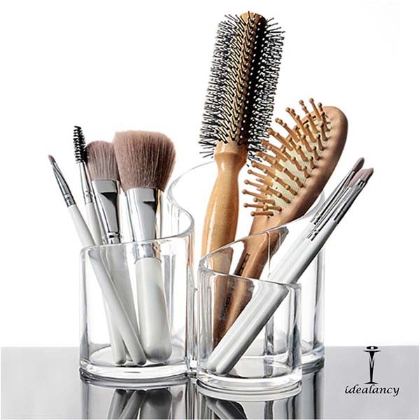 Buy acrylic 3 compartment cosmetic brush holder at best price in Pakistan |  Idealancy