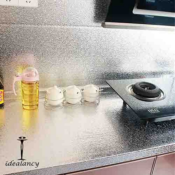 Oil Proof Aluminium Adhesive Sheet Stove Top - Silver - 60 x 200 cm