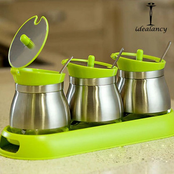 3pcs Stainless Steel Glass Condiment