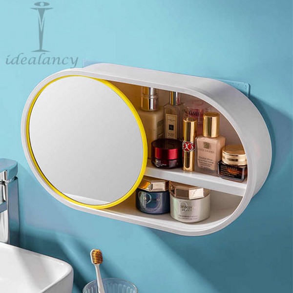 Wall-Mounted Cosmetic Storage Box With Mirror
