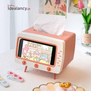 Creative Tv Tissue Box Holder With Phone Holder