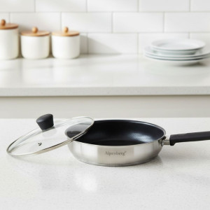 Alpenberg 24cm Stainless Steel Fry Pan with Glass Lid — Non-Stick Cookware