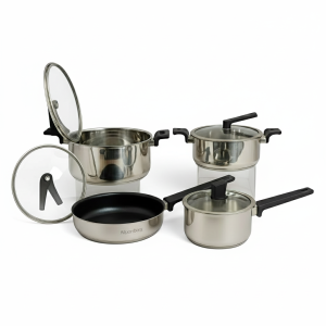 AlpenbergStainless Steel Cookware 8-Piece  Set – Non-Stick Frying Pans & Glass Lid Saucepots