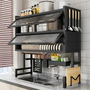 Over Sink Double Layer Dish Rack with Cabinet