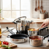 AlpenbergStainless Steel Cookware 8-Piece  Set – Non-Stick Frying Pans & Glass Lid Saucepots