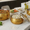 3 PCS Golden Pots with Glass Lids – Elegant Cooking & Serving Set