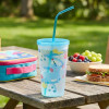 Plastic Glass 650ml Drink Holder with Attached Straw Ring