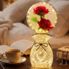 LED Artificial Rose Globe Lamp With Bow Crystal Base Night Light