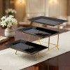 Melamine 3 Black Medium Platter With Golden Stand
