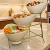 Melamine 2 Medium And 1 Small Cream Lotus Bowls With Golden Stand