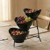 Melamine 2 Medium And 1 Small Black Lotus Bowls With Black Stand