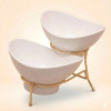 Melamine 1 Medium And 1 Small White Lotus Bowls With Golden Stand