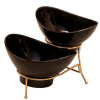 Melamine 1 Medium And 1 Small Black Lotus Bowls With Golden Stand