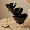 Melamine 1 Large, 1 Medium, And 1 Small Black Lotus Bowls With Golden Stand