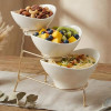 Melamine 1 Large, 1 Medium, And 1 Small White Lotus Bowls With Golden Stand