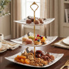 Melamine Square Black Gold Marbled 3 Tier Cake Stand