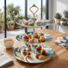 Melamine Round Blue Marbled 3 Tier Cake Stand With Printed Box