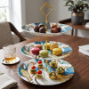Melamine Round Blue Marbled 3 Tier Cake Stand With Printed Box
