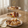 Melamine Round Feather And Marbled 3 Tier Cake Stand With Printed Box