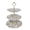 Melamine Round White Feather Marbled 3 Tier Cake Stand With Printed Box