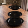 Melamine Ruffled Round Black 3 Tier Cake Stand With Printed Box