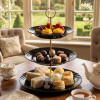 Melamine Ruffled Round Black 3 Tier Cake Stand With Printed Box