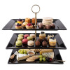 Melamine 1 Large, 1 Medium, And 1 Small Black Rectangle Platter With Golden Stand