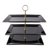 Melamine 1 Large, 1 Medium, And 1 Small Black Rectangle Platter With Golden Stand