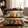 Melamine 3 Layer Rectangle Platter With 2 Golden Stand
