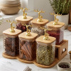 Glass Jar Set with Wooden Stand Premium Kitchen Storage Organizer