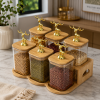 Glass Jar Set with Wooden Stand Premium Kitchen Storage Organizer