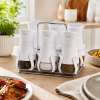 6PCS Glass Spice Shaker Set with Stand Kitchen Seasoning Organizer