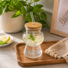 400ML Glass Straw Cup Reusable Drinking Glass with Straw