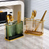 Acrylic Cutlery Holder with Golden Steel Stand Kitchen Utensil Organizer