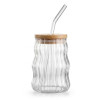 Ripple 400MLGlass Tumbler with Wooden Lid & Straw