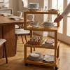 4 Tier Bamboo Rolling Storage Trolley With Rattan Shelves