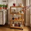 4 Tier Bamboo Rolling Storage Trolley With Rattan Shelves