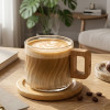 Luxury Glass Coffee Mug With Wooden Coaster