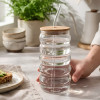 500ml Spiral Shaped Glass Tumbler With Wooden Lid And Straw