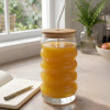 500ml Spiral Shaped Glass Tumbler With Wooden Lid And Straw