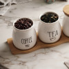 Ceramic Tea Coffee Sugar Jars Set With Wooden Tray