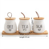 Ceramic Tea Coffee Sugar Jars Set With Wooden Tray