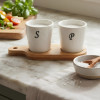 Luxury Ceramic Salt & Pepper Set With Bamboo Stand