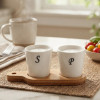 Luxury Ceramic Salt & Pepper Set With Bamboo Stand