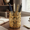 Gold Metal Pen Holder & Tealight Candle Lantern